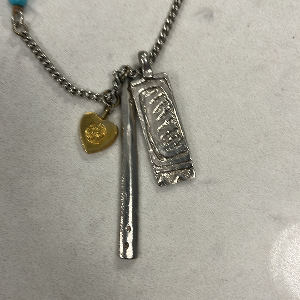 Chan Luu Turquoise Beaded Necklace with Silver and Gold Charms - Picture 2 of 4